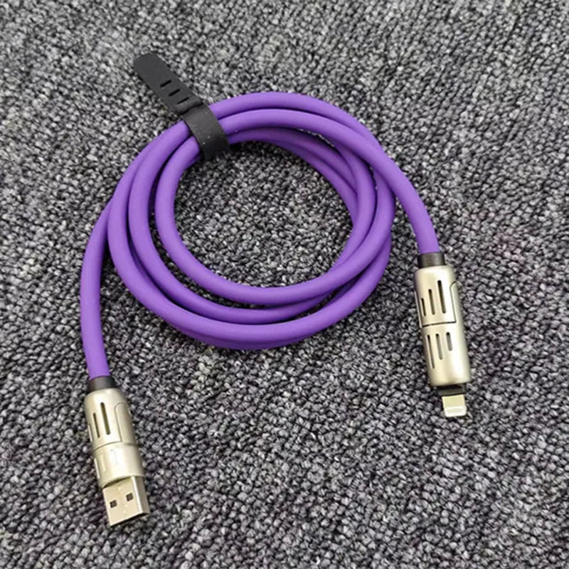 240W 4 in 1 Functional Super Fast Charge USB Type C Liquid Silicone Aluminum Alloy Data Cable for Iphone Huawei Samsung Xiaomi